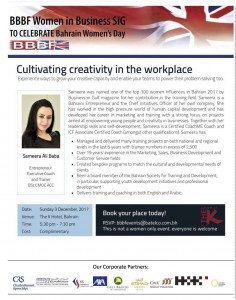 BBBF Women in Business Special Interest Group Sunday 3rd December 3017 Cultivating creativity in the workplace